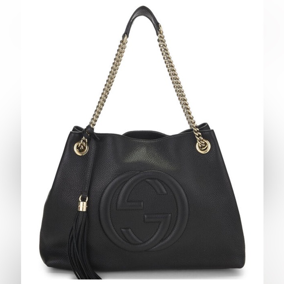 Gucci Handbags - Gucci Pebbled Calfskin Medium Soho Chain Shoulder Bag Black